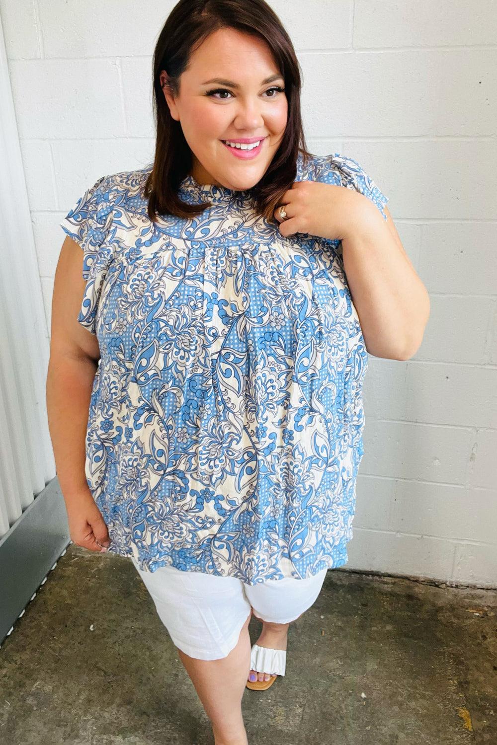Maggie Paisley Mock Neck Flutter Sleeve Top - Atomic Wildflower