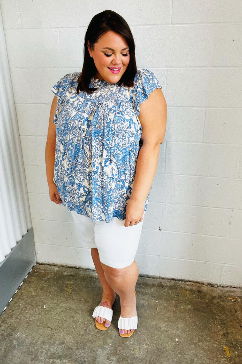 Maggie Paisley Mock Neck Flutter Sleeve Top - Atomic Wildflower