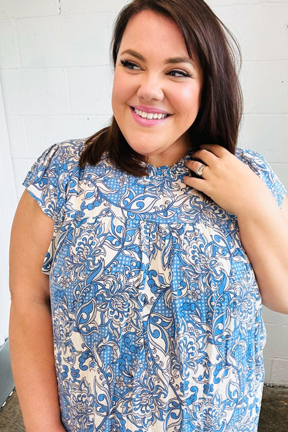 Maggie Paisley Mock Neck Flutter Sleeve Top - Atomic Wildflower