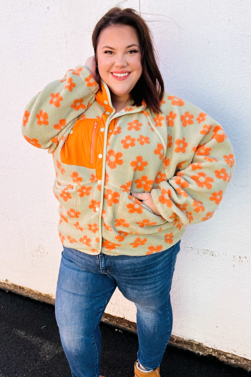 Spice Of Life Flower Print Sherpa Button Down Jacket
