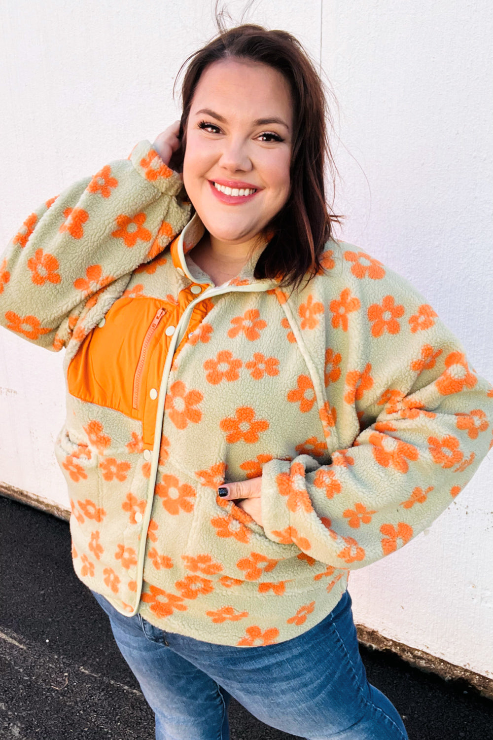 Spice Of Life Flower Print Sherpa Button Down Jacket
