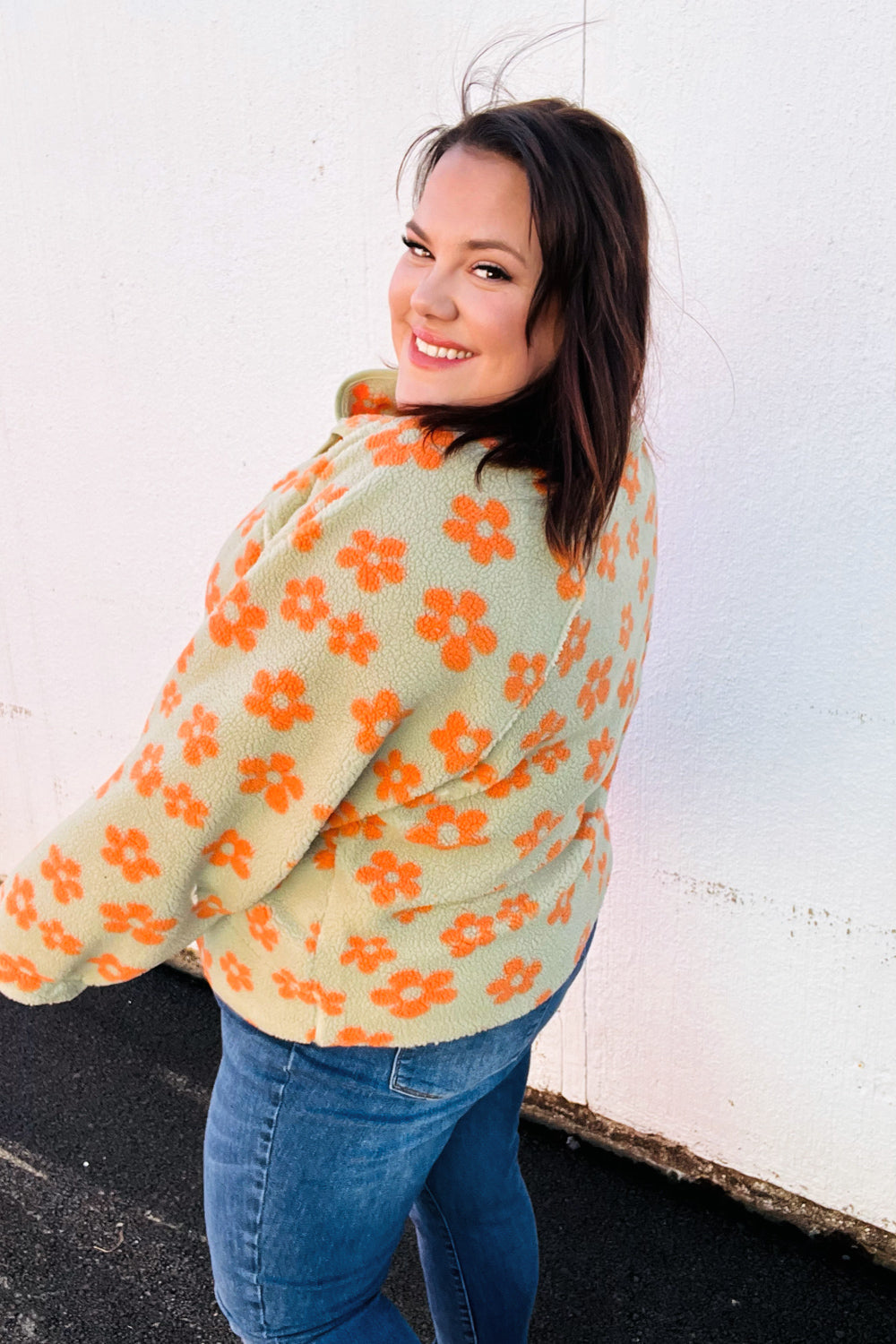 Spice Of Life Flower Print Sherpa Button Down Jacket