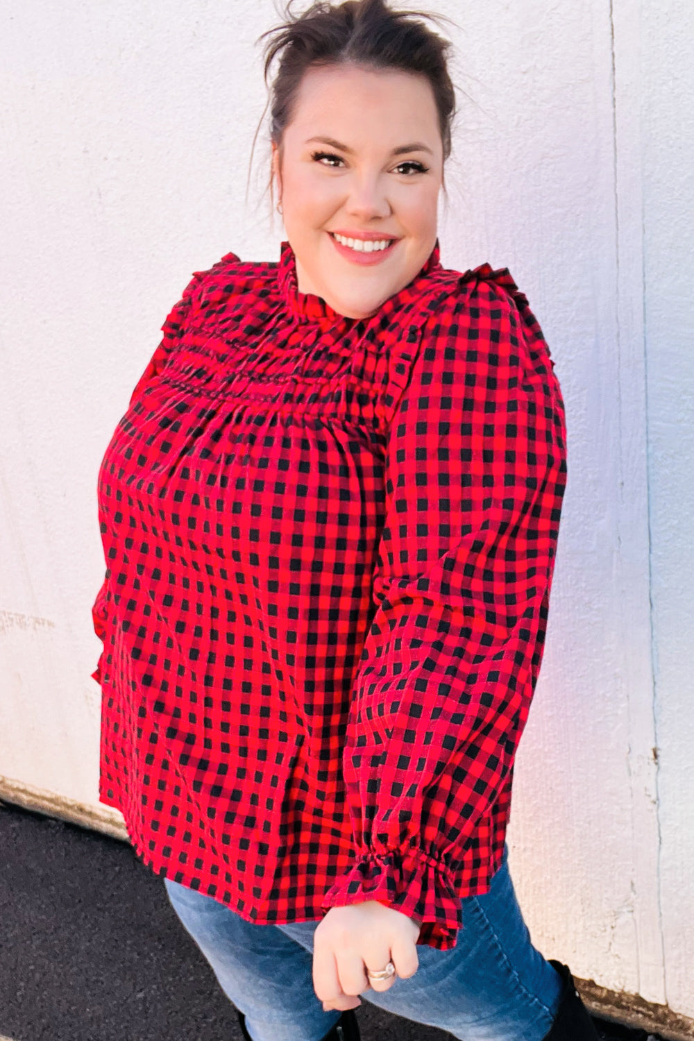 Don't Think Twice Gingham Mock Neck Top