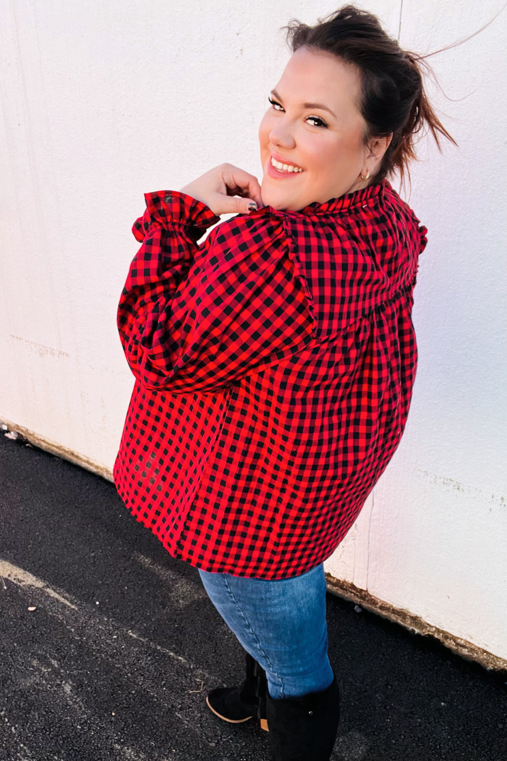 Don't Think Twice Gingham Mock Neck Top