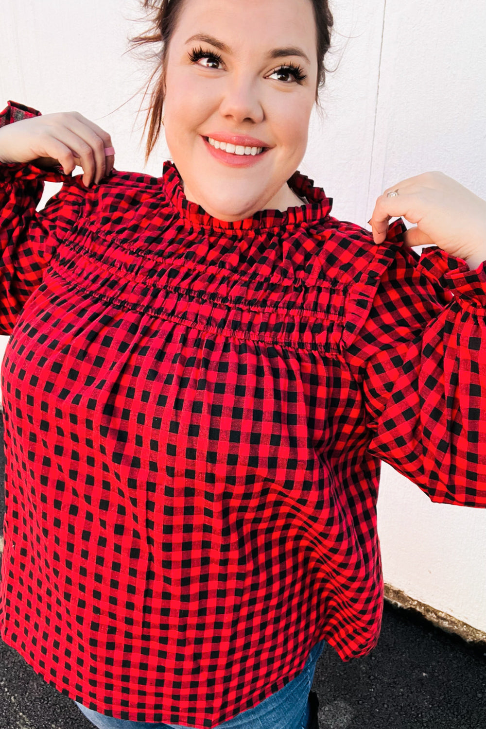 Don't Think Twice Gingham Mock Neck Top