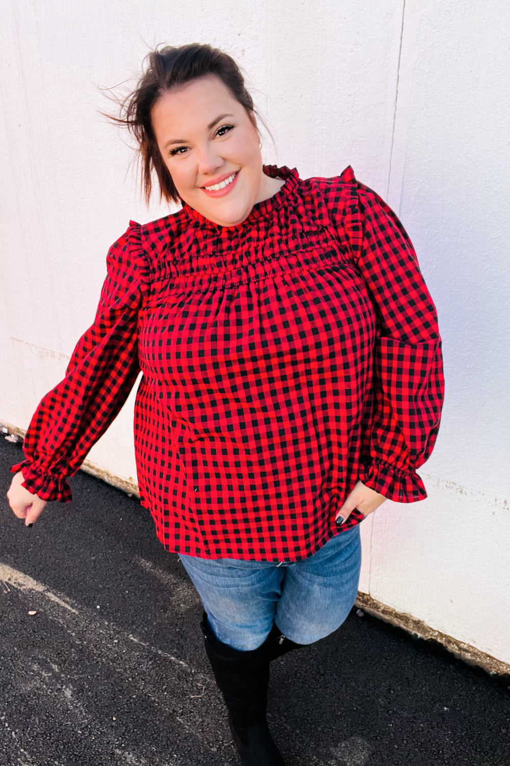 Don't Think Twice Gingham Mock Neck Top