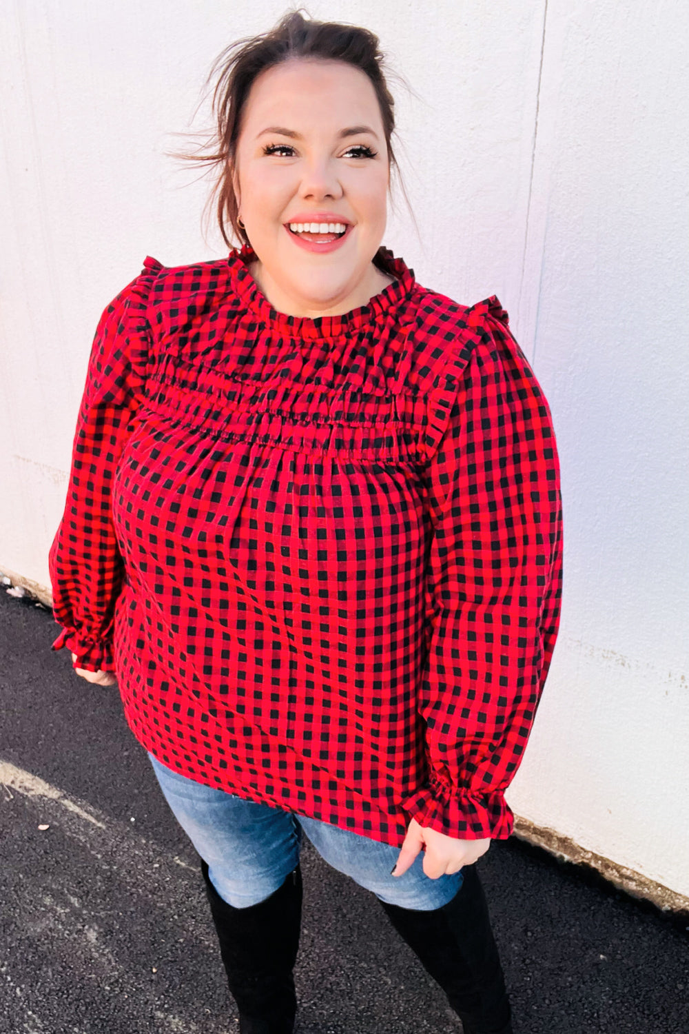 Don't Think Twice Gingham Mock Neck Top