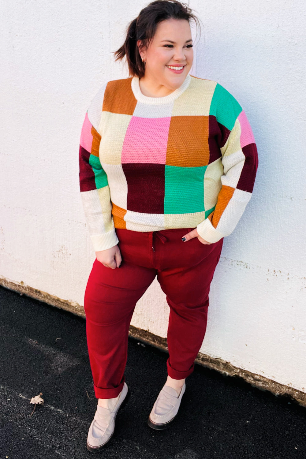 Adorable In Checker Jacquard Knit Sweater