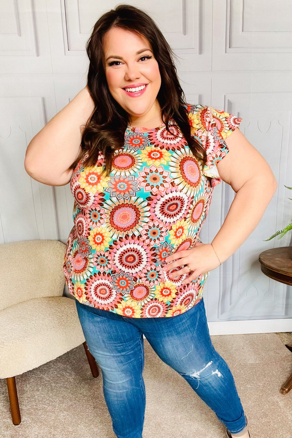 Nina Floral V Neck Dolman Top - Atomic Wildflower