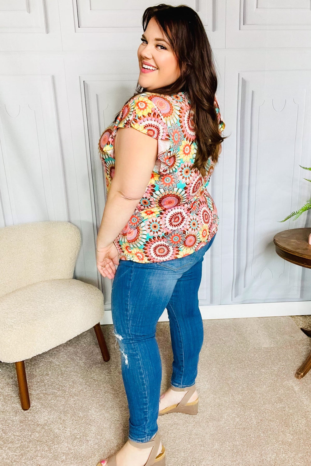 Nina Floral V Neck Dolman Top - Atomic Wildflower