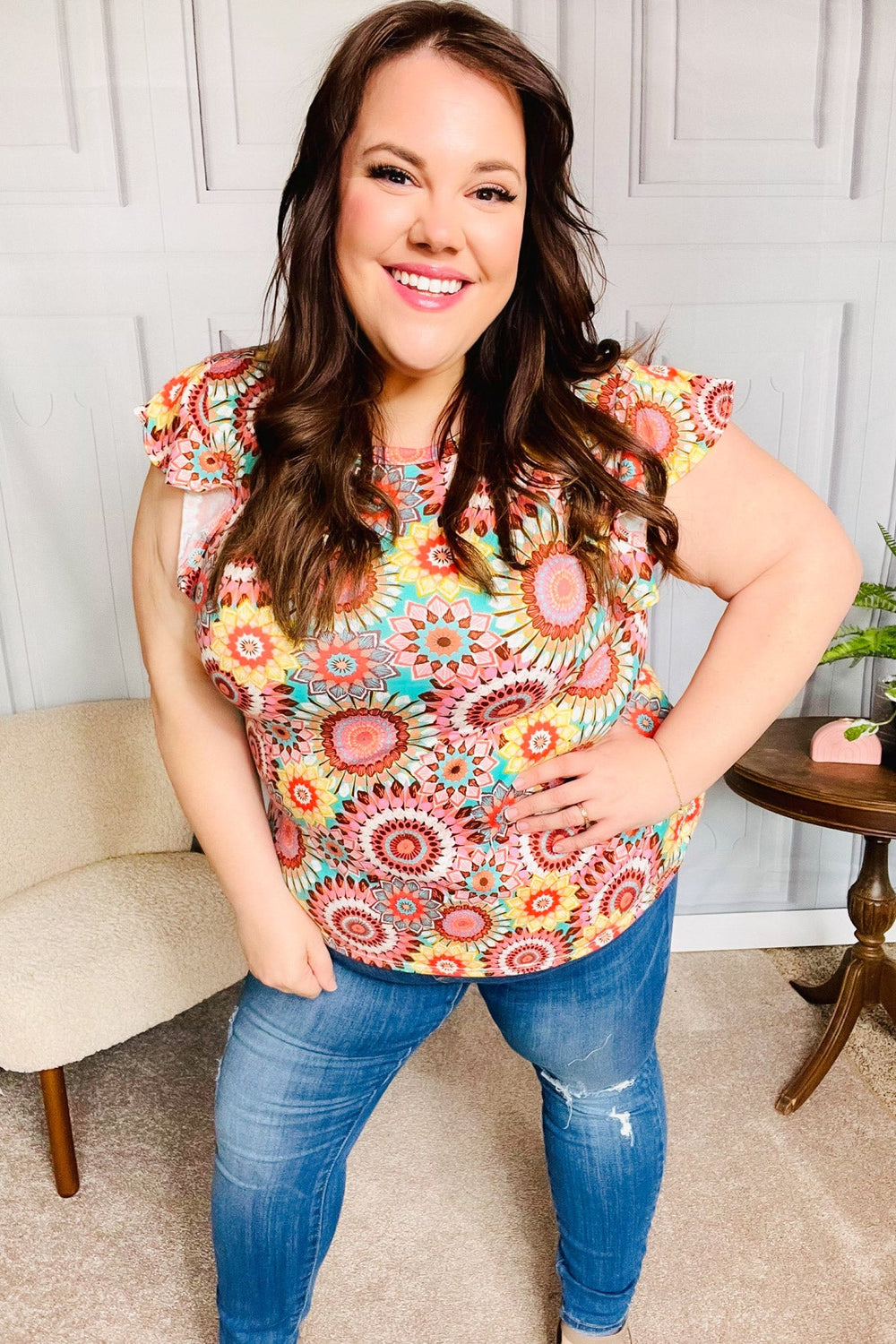 Nina Floral V Neck Dolman Top - Atomic Wildflower