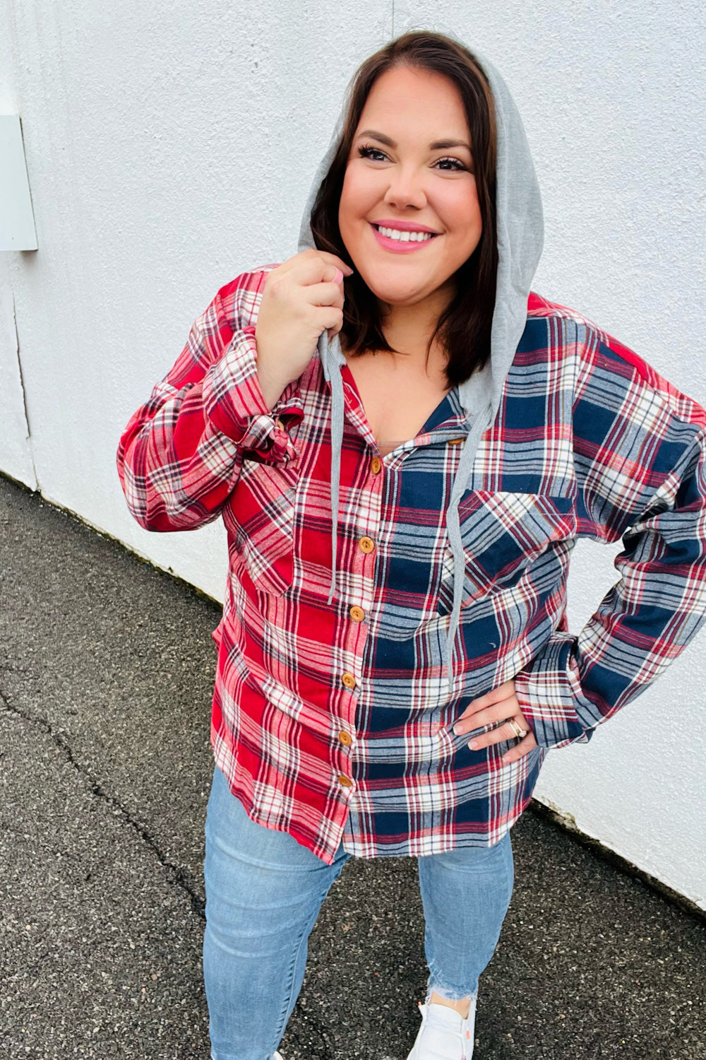 Thanks For The Memories Plaid Color Block Hoodie Shacket