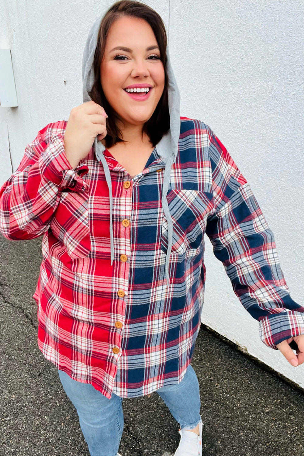 Thanks For The Memories Plaid Color Block Hoodie Shacket