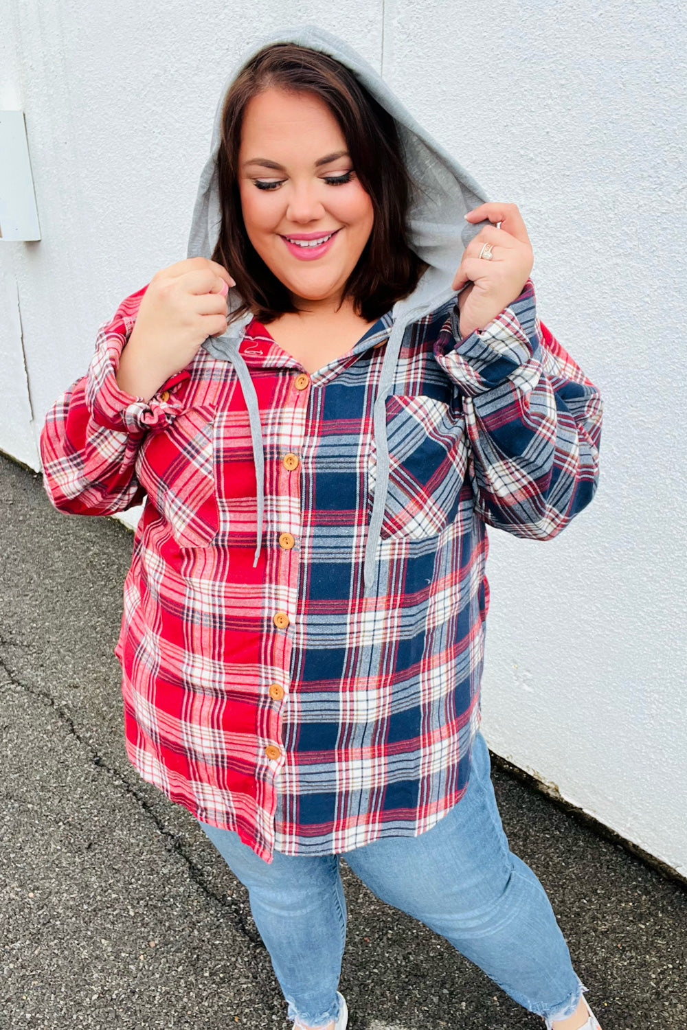 Thanks For The Memories Plaid Color Block Hoodie Shacket