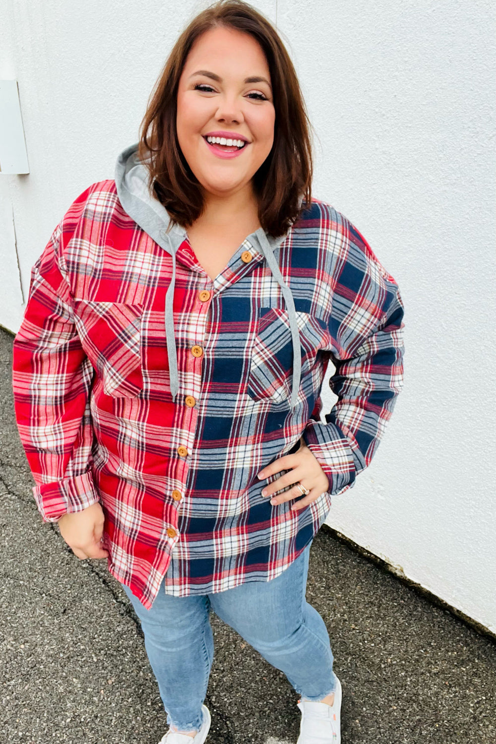 Thanks For The Memories Plaid Color Block Hoodie Shacket