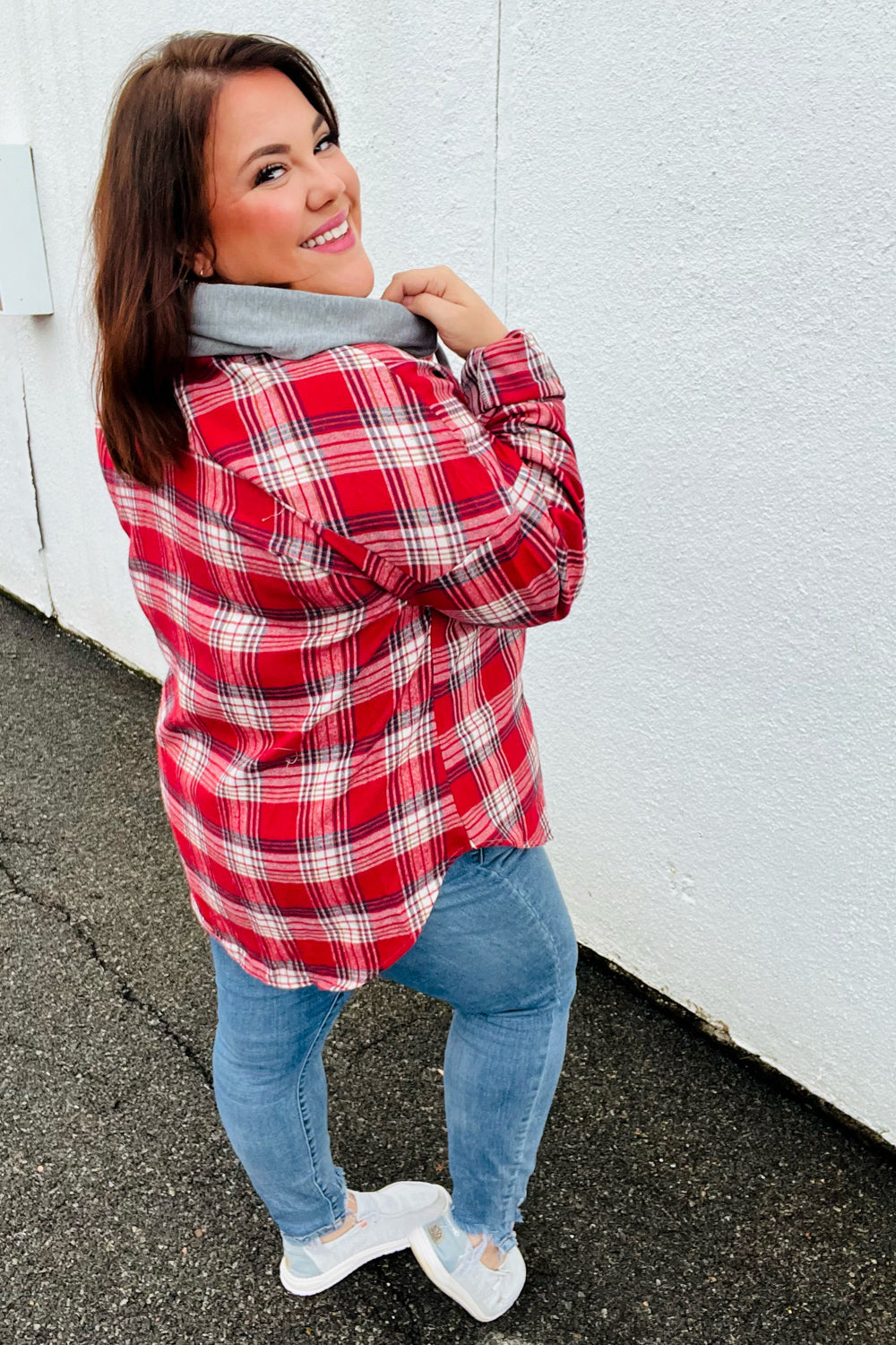 Thanks For The Memories Plaid Color Block Hoodie Shacket