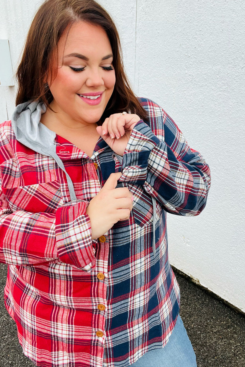 Thanks For The Memories Plaid Color Block Hoodie Shacket
