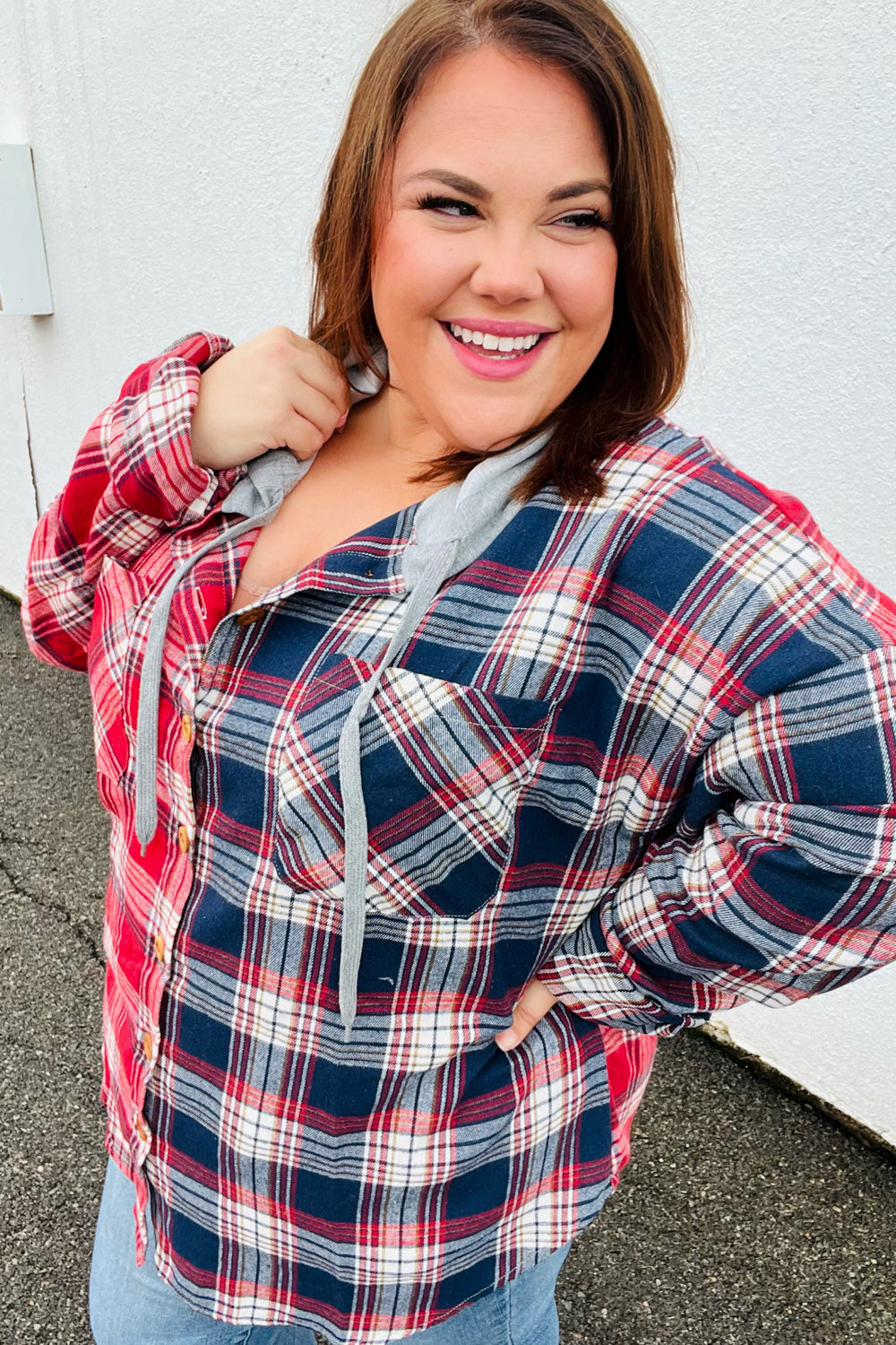 Thanks For The Memories Plaid Color Block Hoodie Shacket