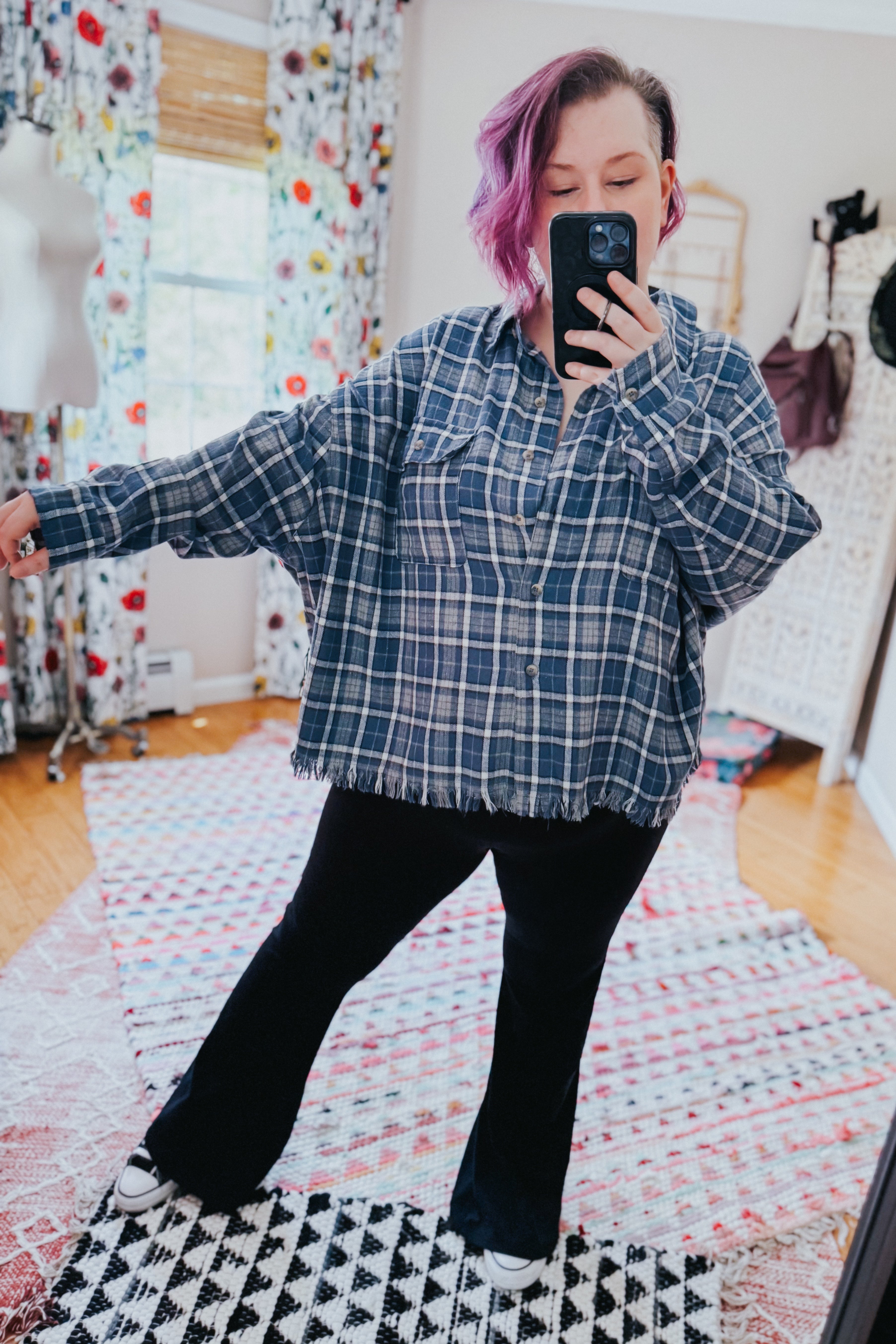 Perfect Find Plaid Dolman Button Up Shirt • Blue