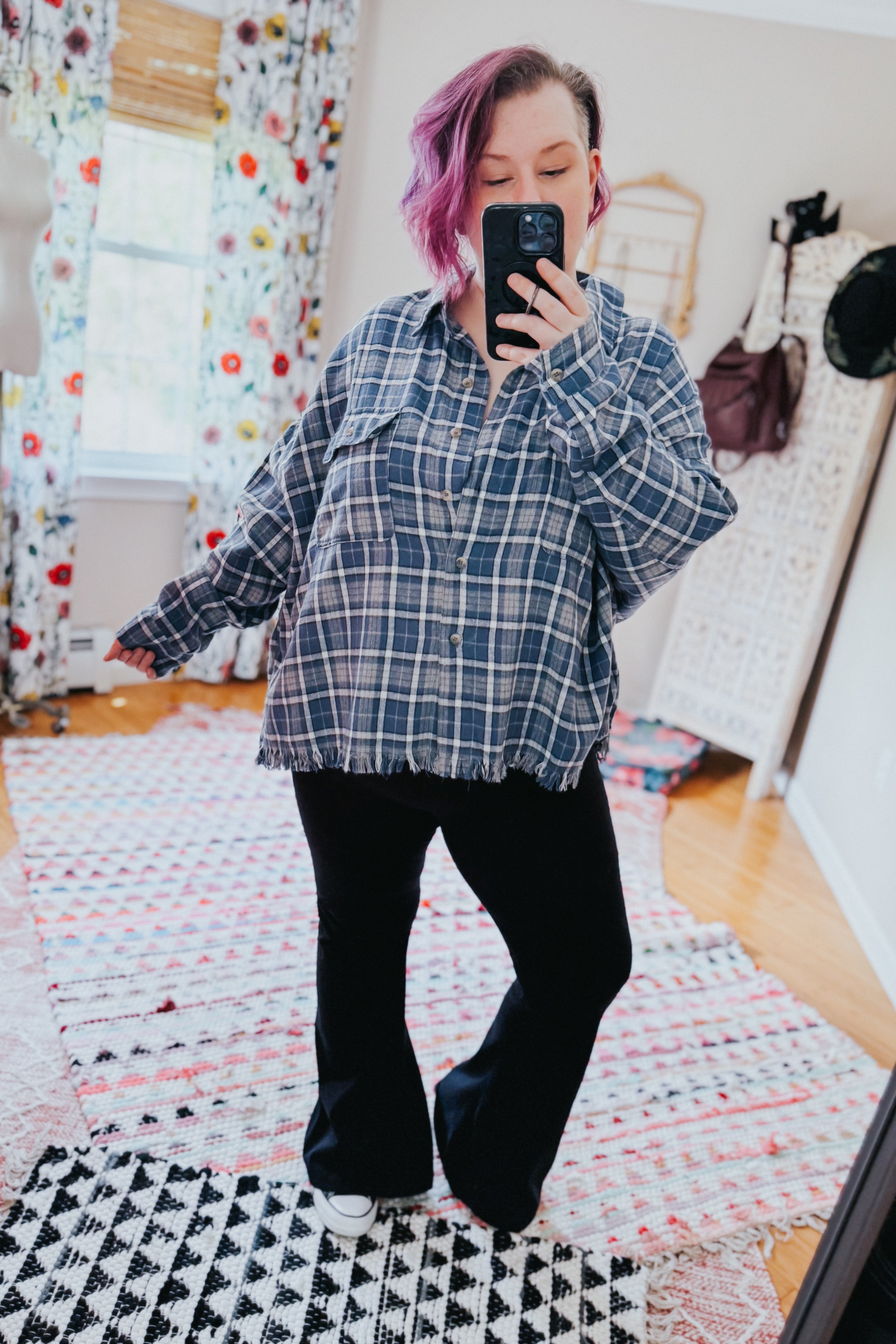 Perfect Find Plaid Dolman Button Up Shirt • Blue