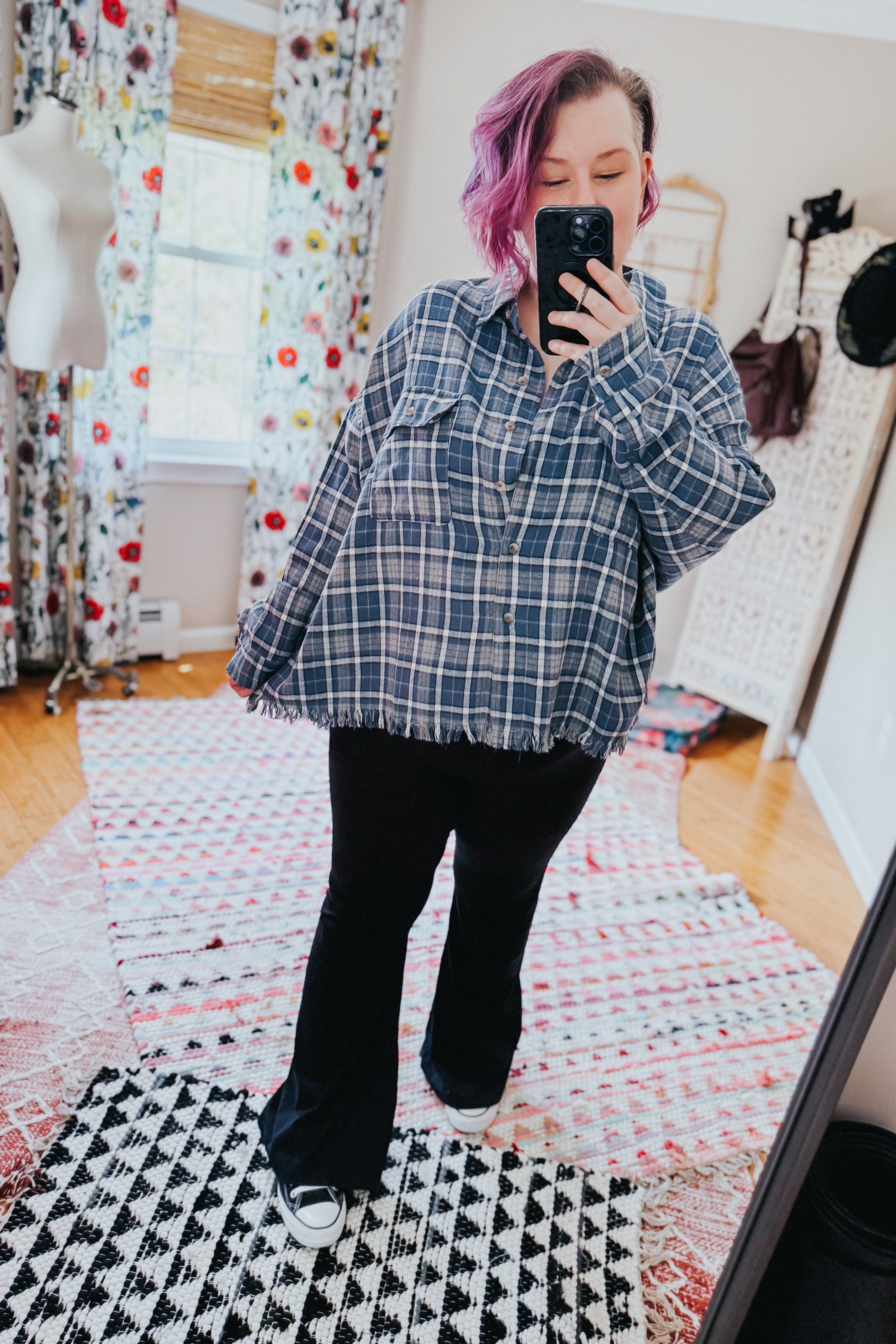 Perfect Find Plaid Dolman Button Up Shirt • Blue