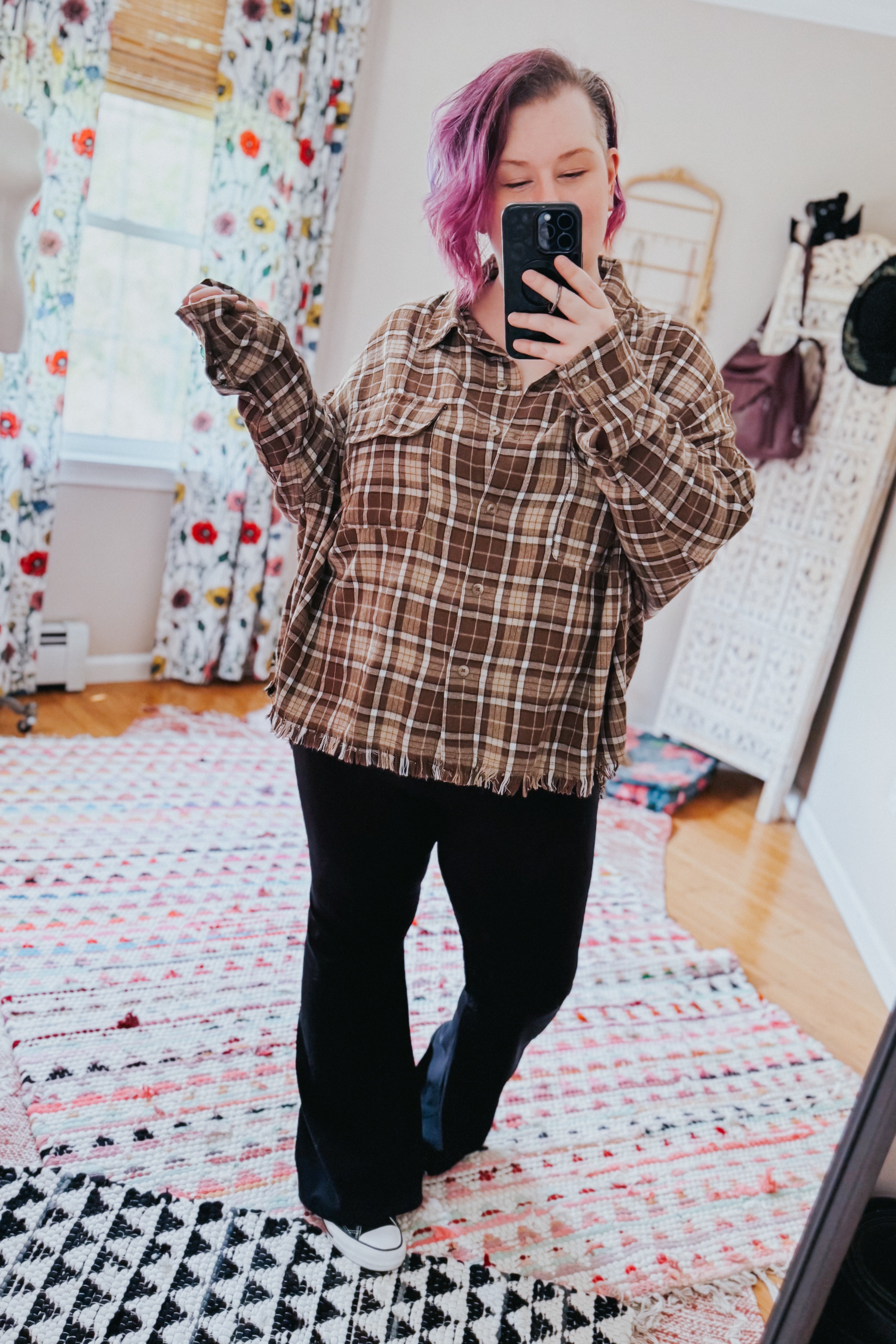 Perfect Find Plaid Dolman Button Up Shirt • Coffee