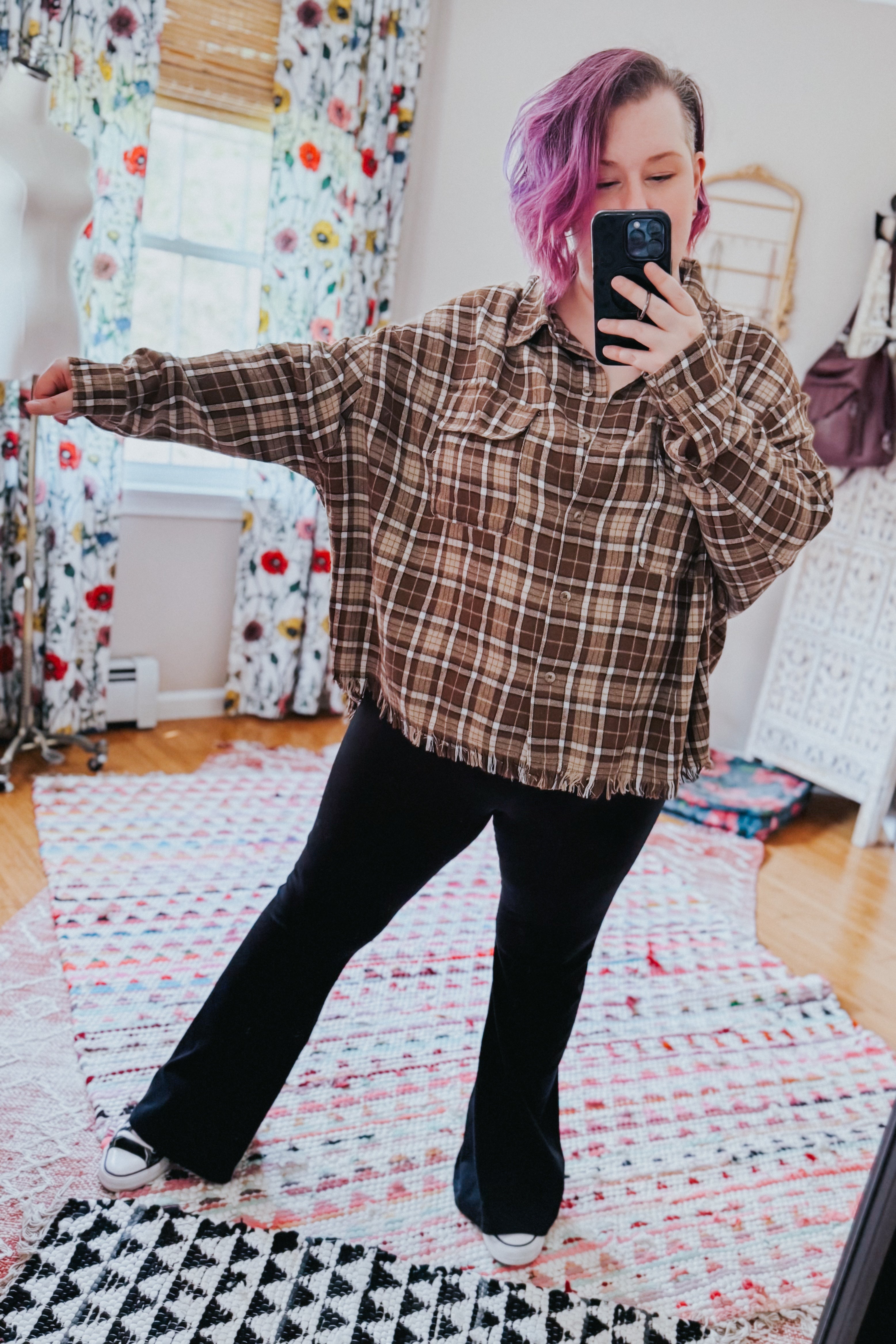 Perfect Find Plaid Dolman Button Up Shirt • Coffee
