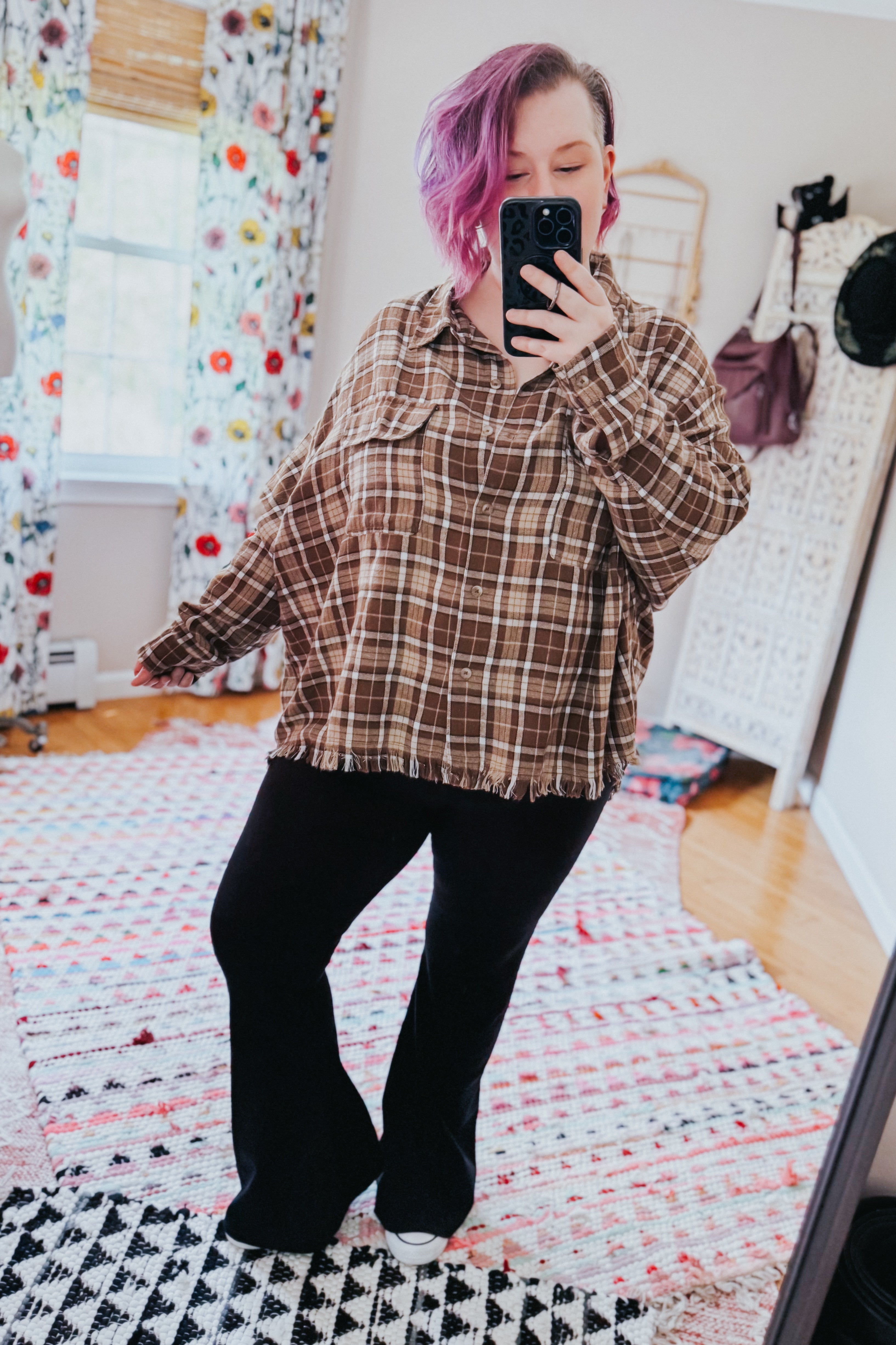 Perfect Find Plaid Dolman Button Up Shirt • Coffee