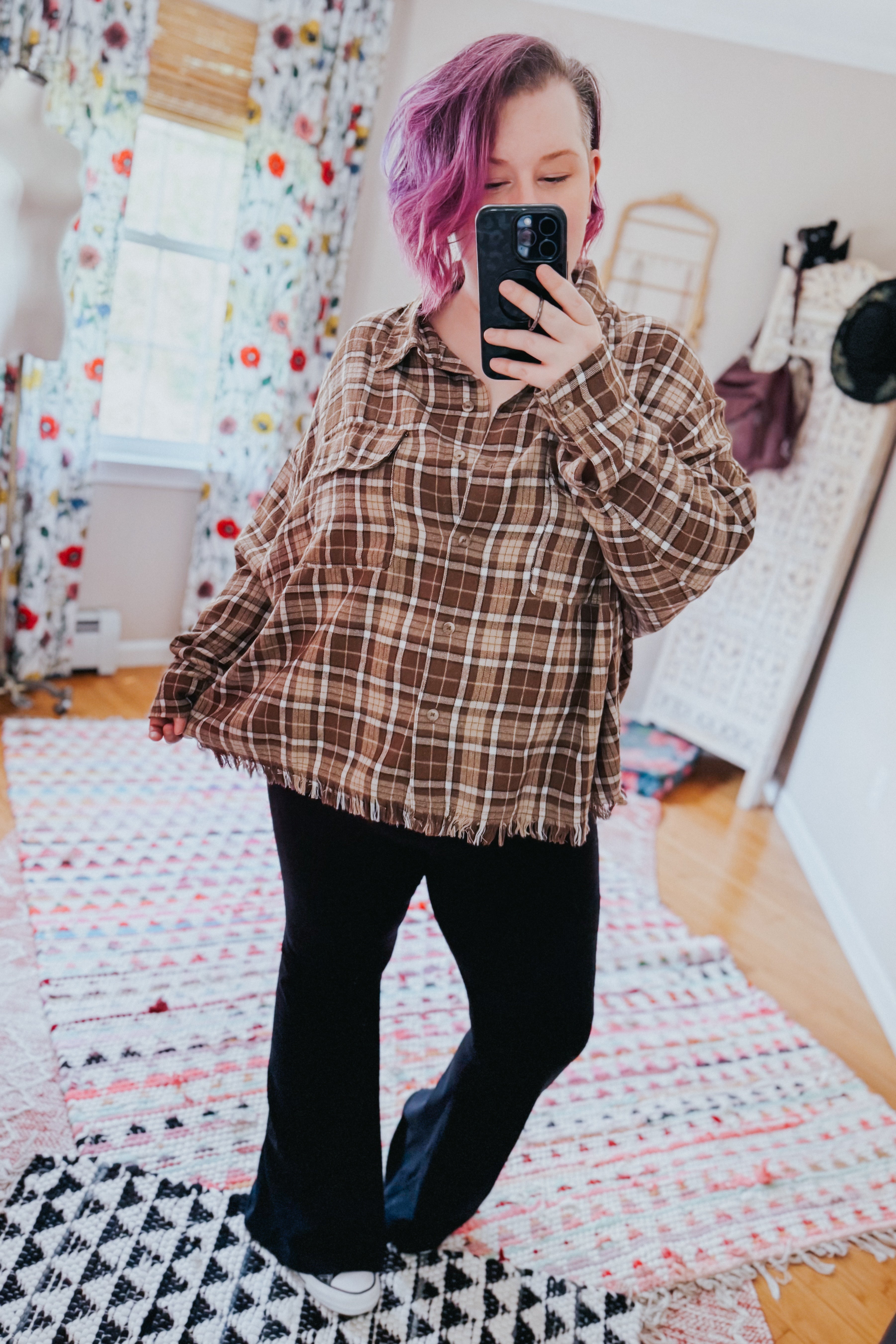 Perfect Find Plaid Dolman Button Up Shirt • Coffee