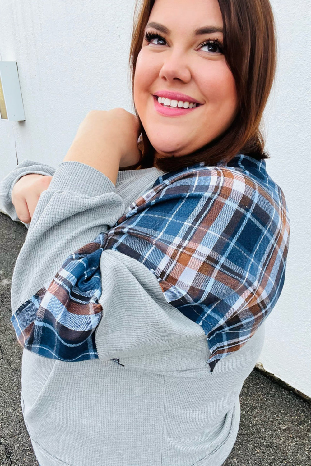 Face The Day Plaid Thermal Raglan Pullover
