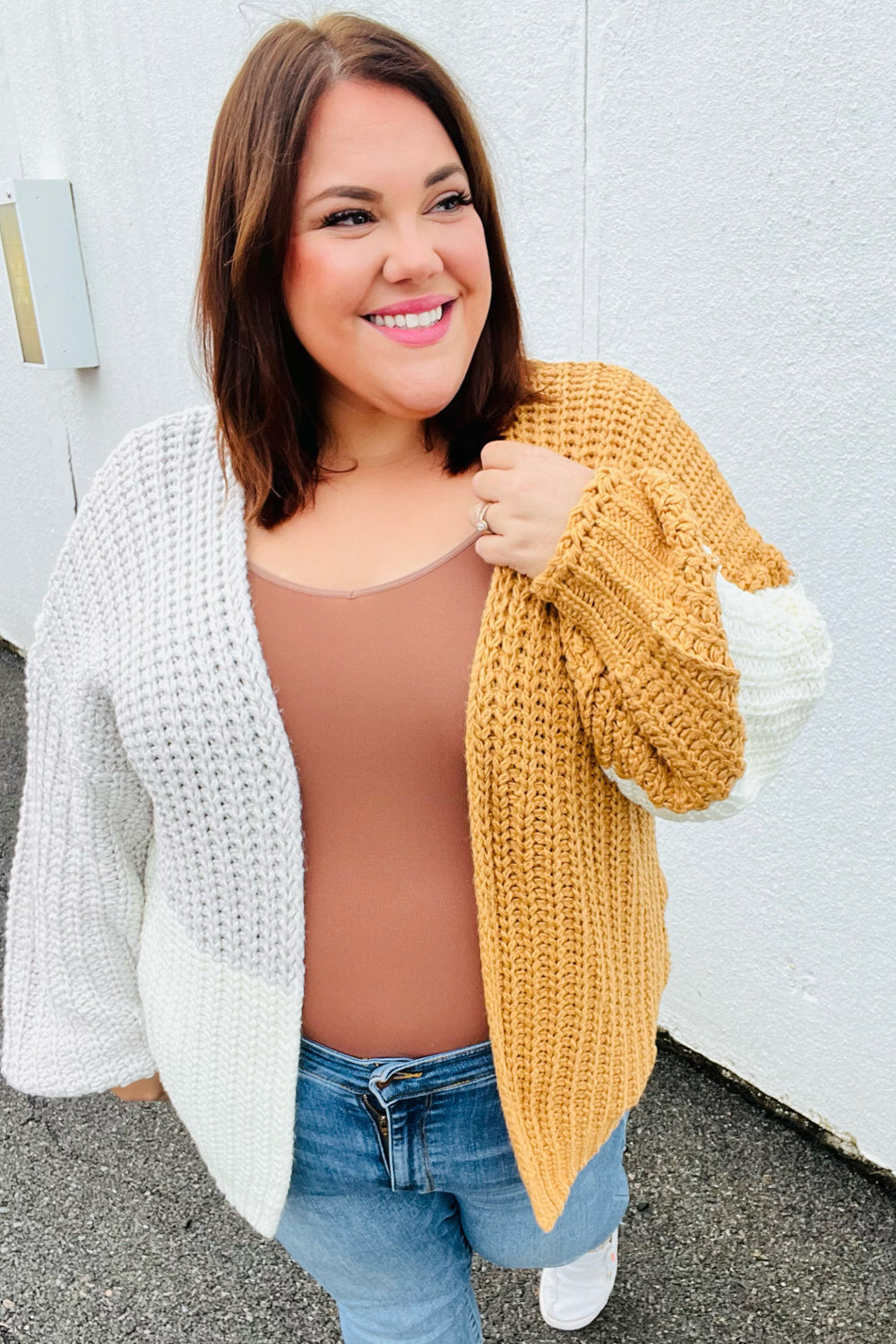 Face The Day Color Block Chunky Knit Cardigan