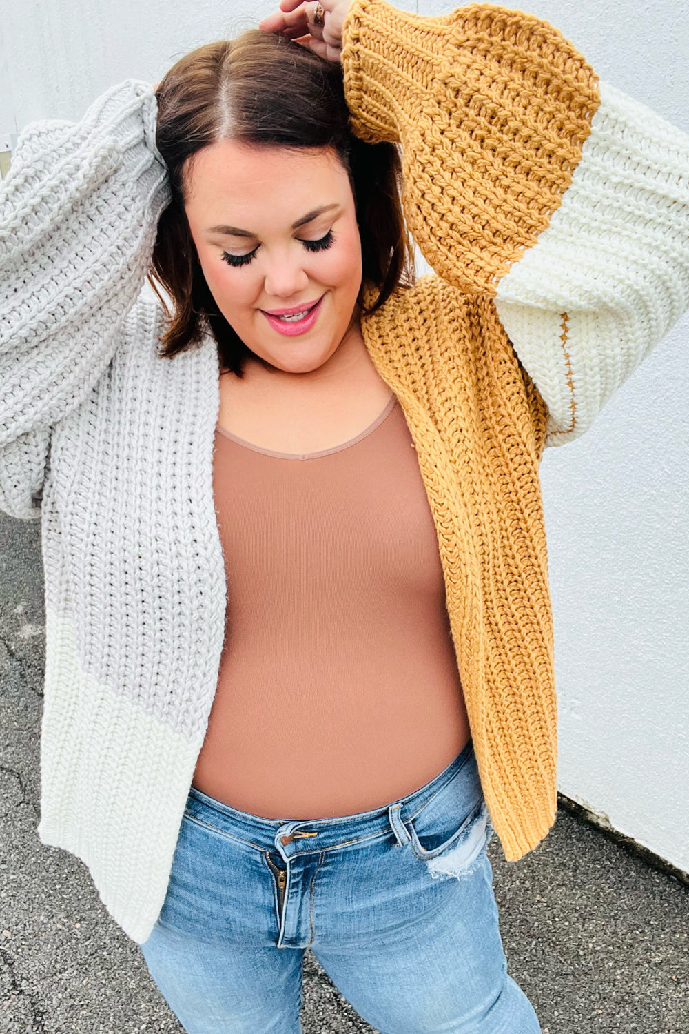 Face The Day Color Block Chunky Knit Cardigan
