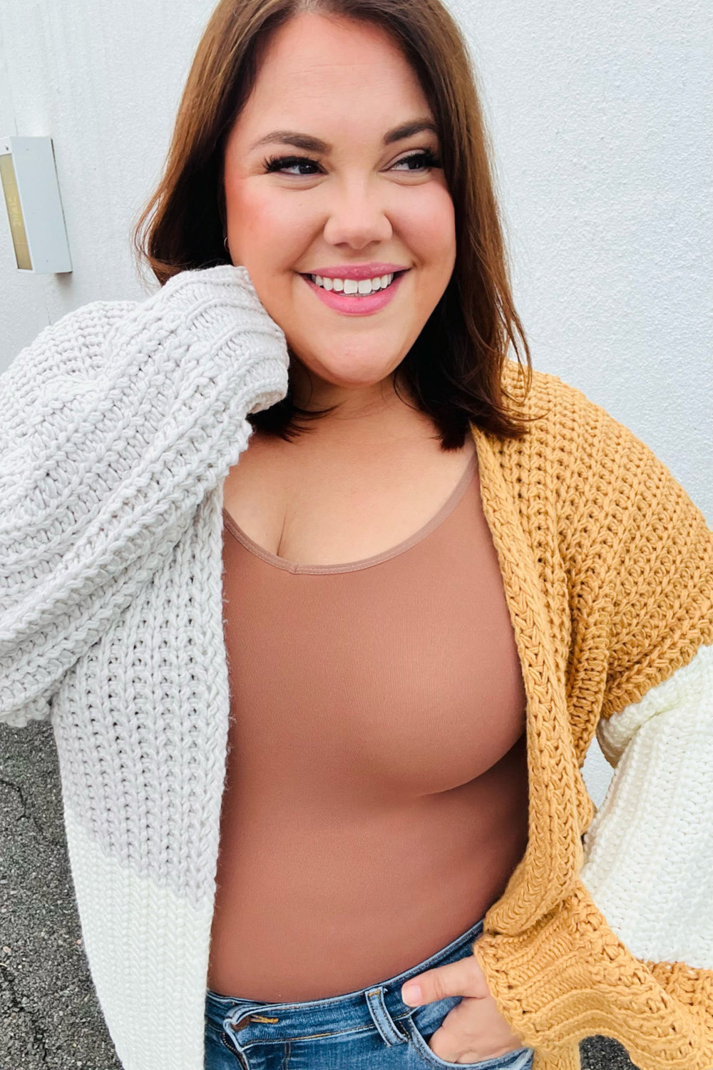 Face The Day Color Block Chunky Knit Cardigan