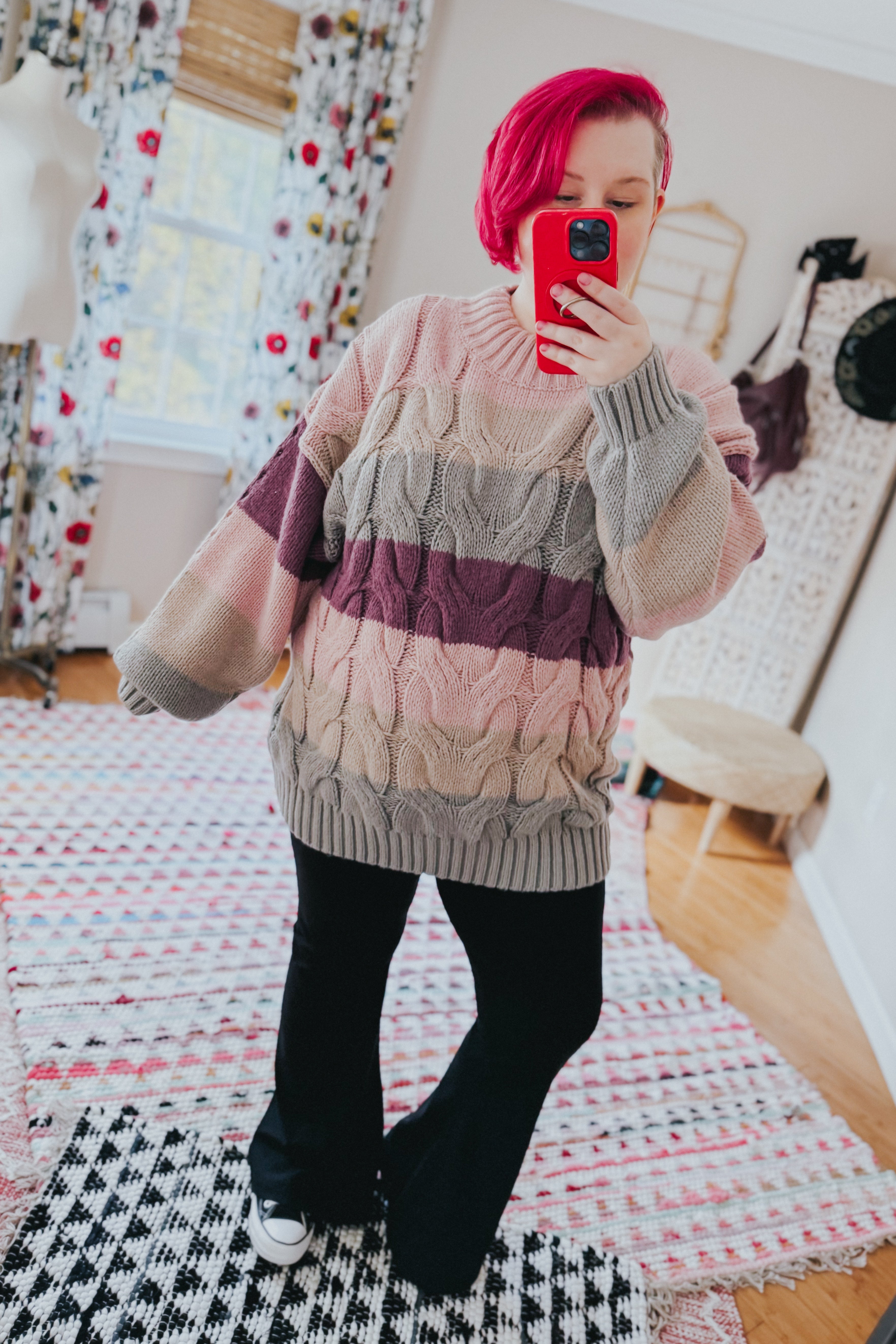 Your Blessings Stripe Cable Knit Mock Neck Sweater • Mauve