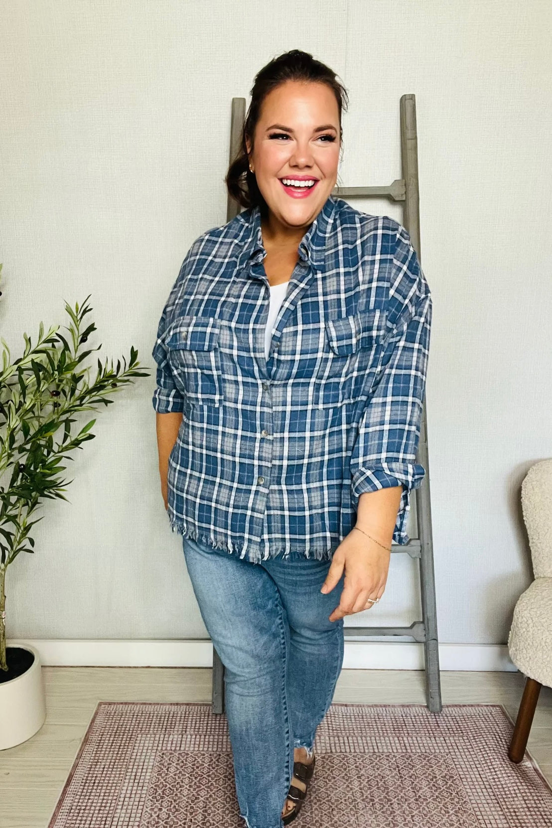 Perfect Find Plaid Dolman Button Up Shirt • Blue