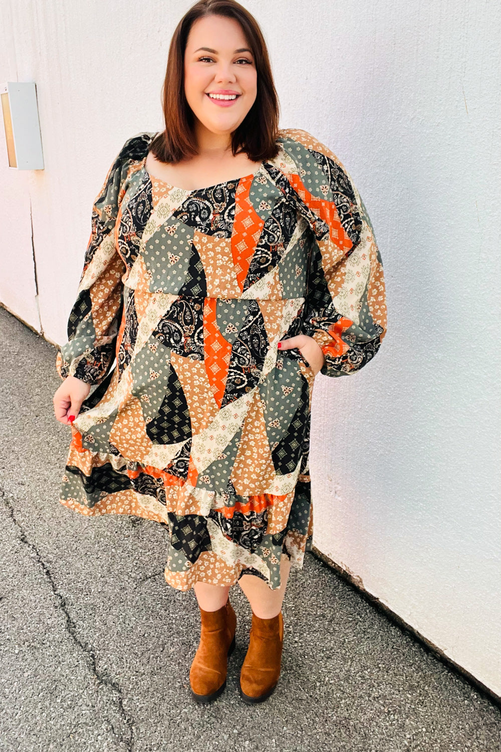 Prepared For Anything Boho Patchwork Midi Dress