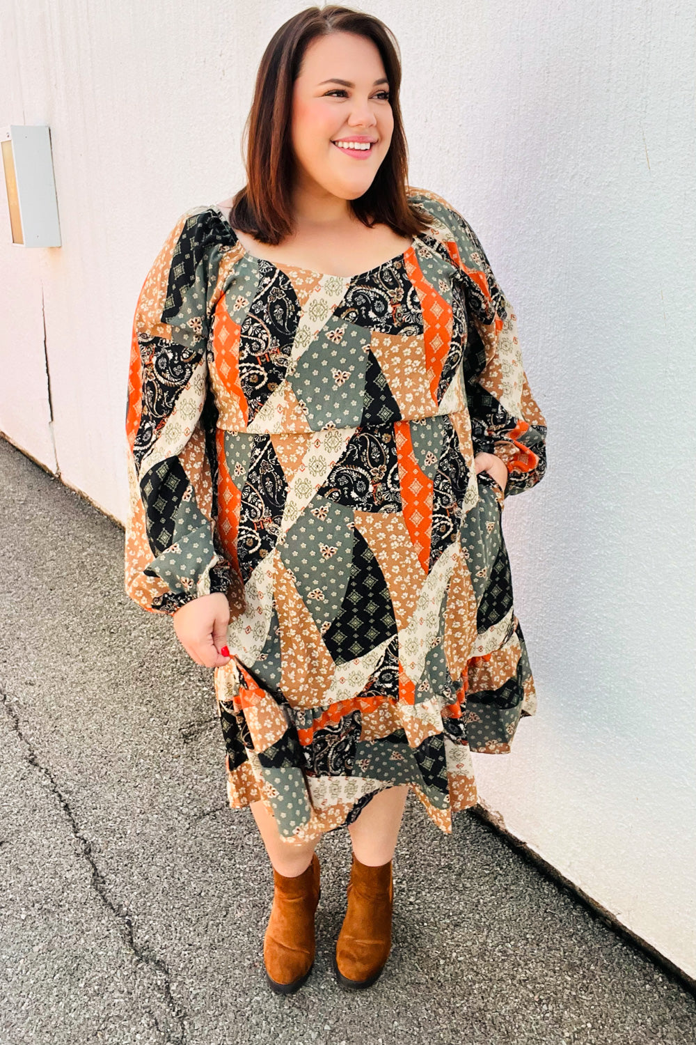 Prepared For Anything Boho Patchwork Midi Dress