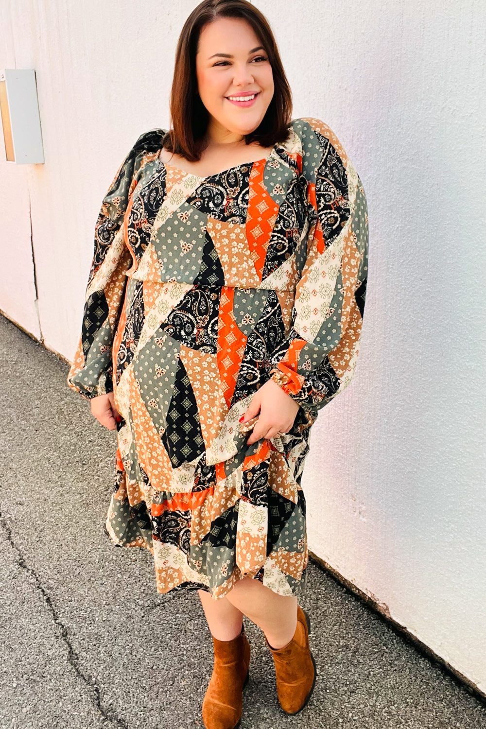 Prepared For Anything Boho Patchwork Midi Dress