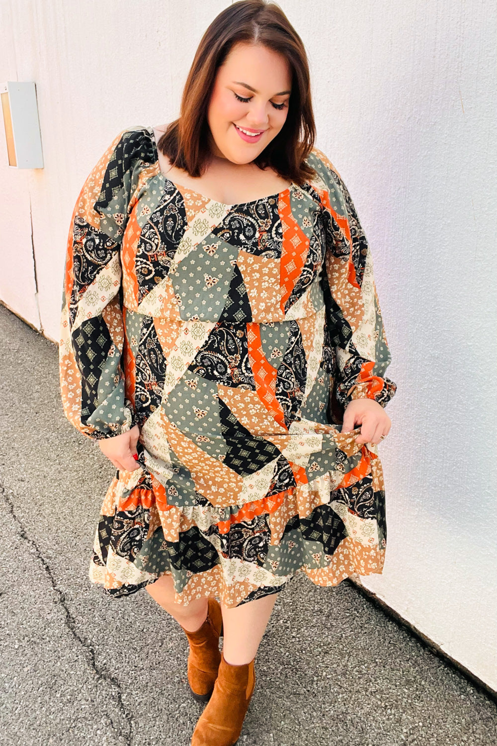 Prepared For Anything Boho Patchwork Midi Dress