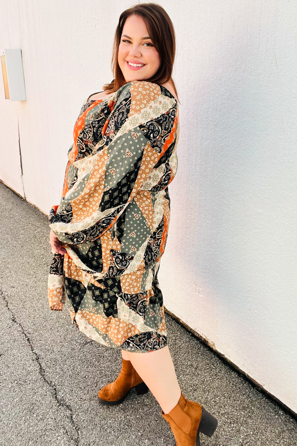 Prepared For Anything Boho Patchwork Midi Dress