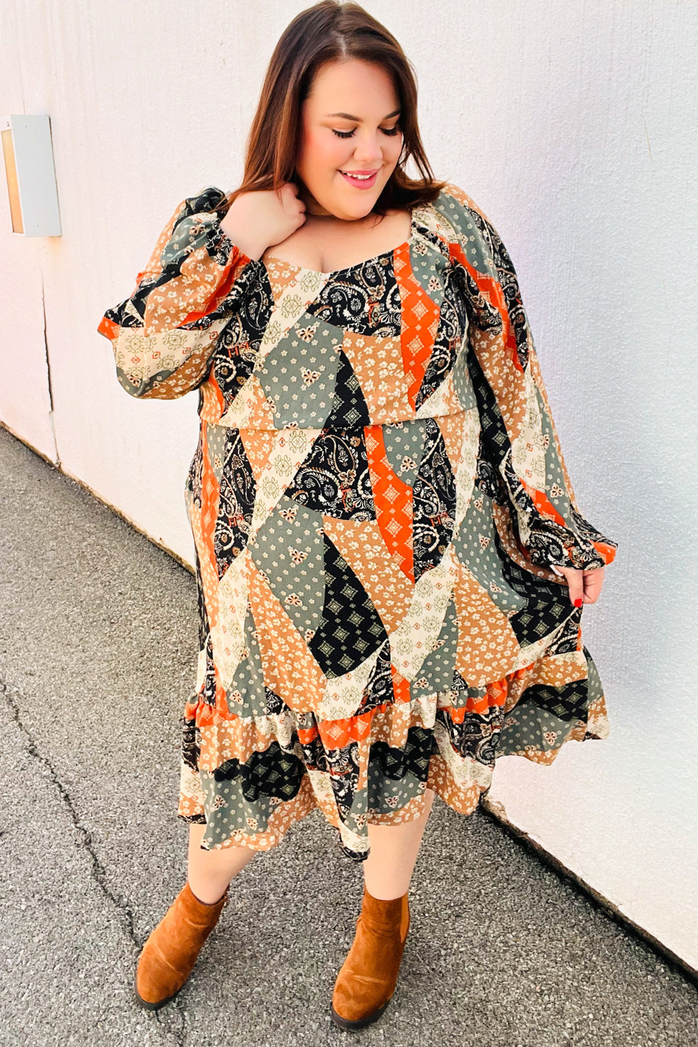 Prepared For Anything Boho Patchwork Midi Dress