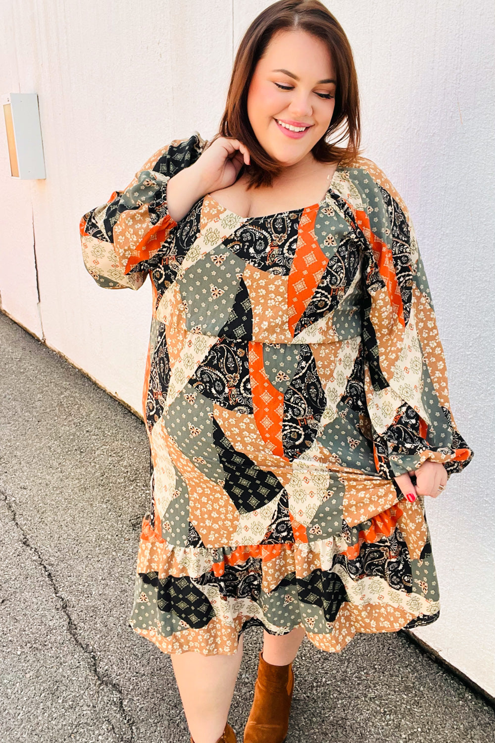 Prepared For Anything Boho Patchwork Midi Dress