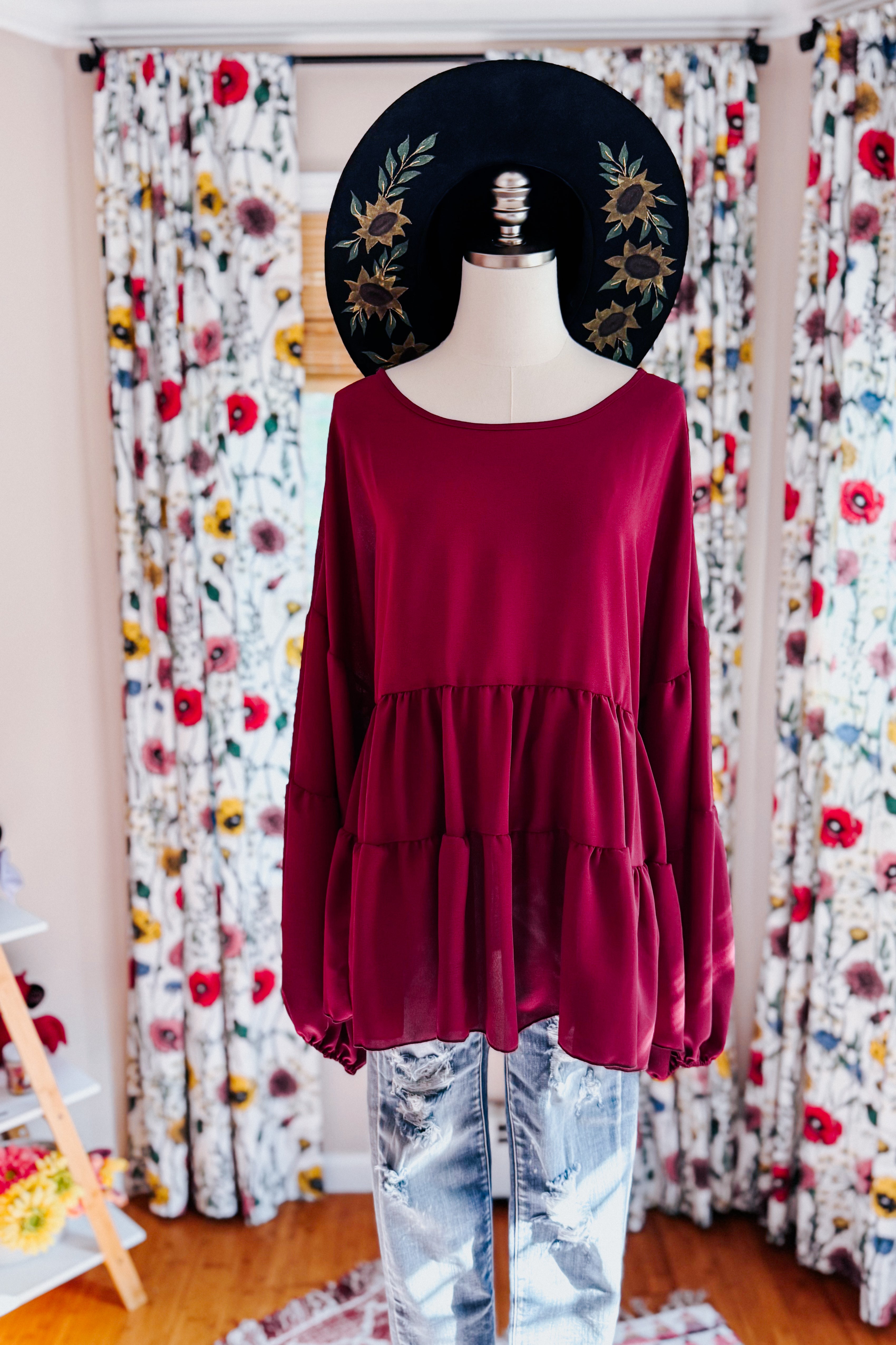 Take Me Home Babydoll Blouse • Wine