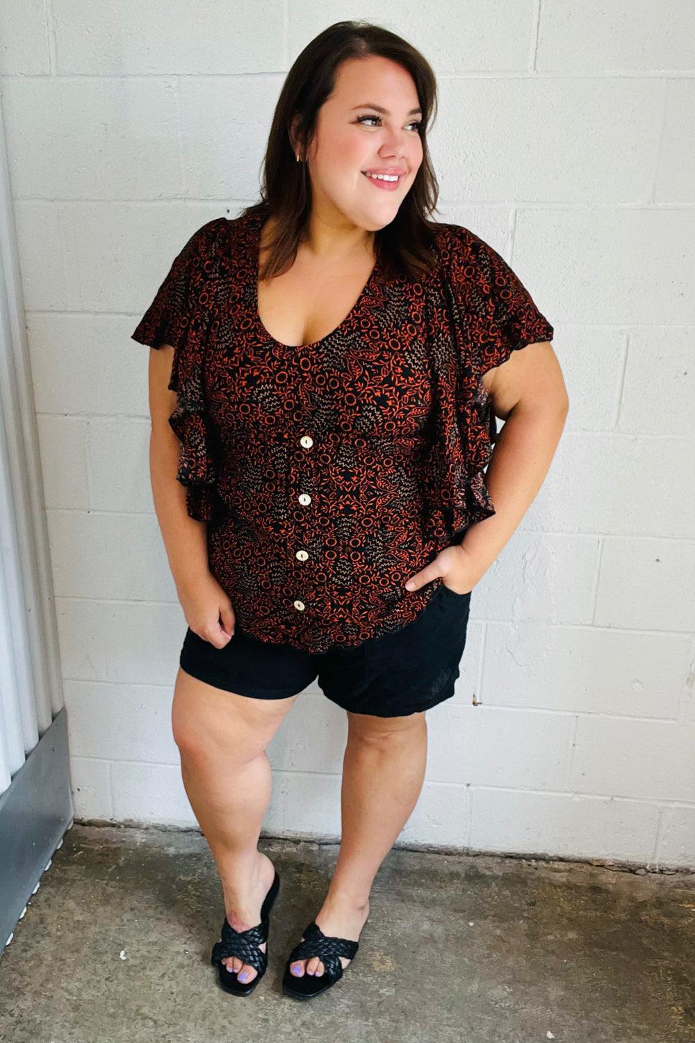 Sing This Song Side Ruffle Top - Atomic Wildflower