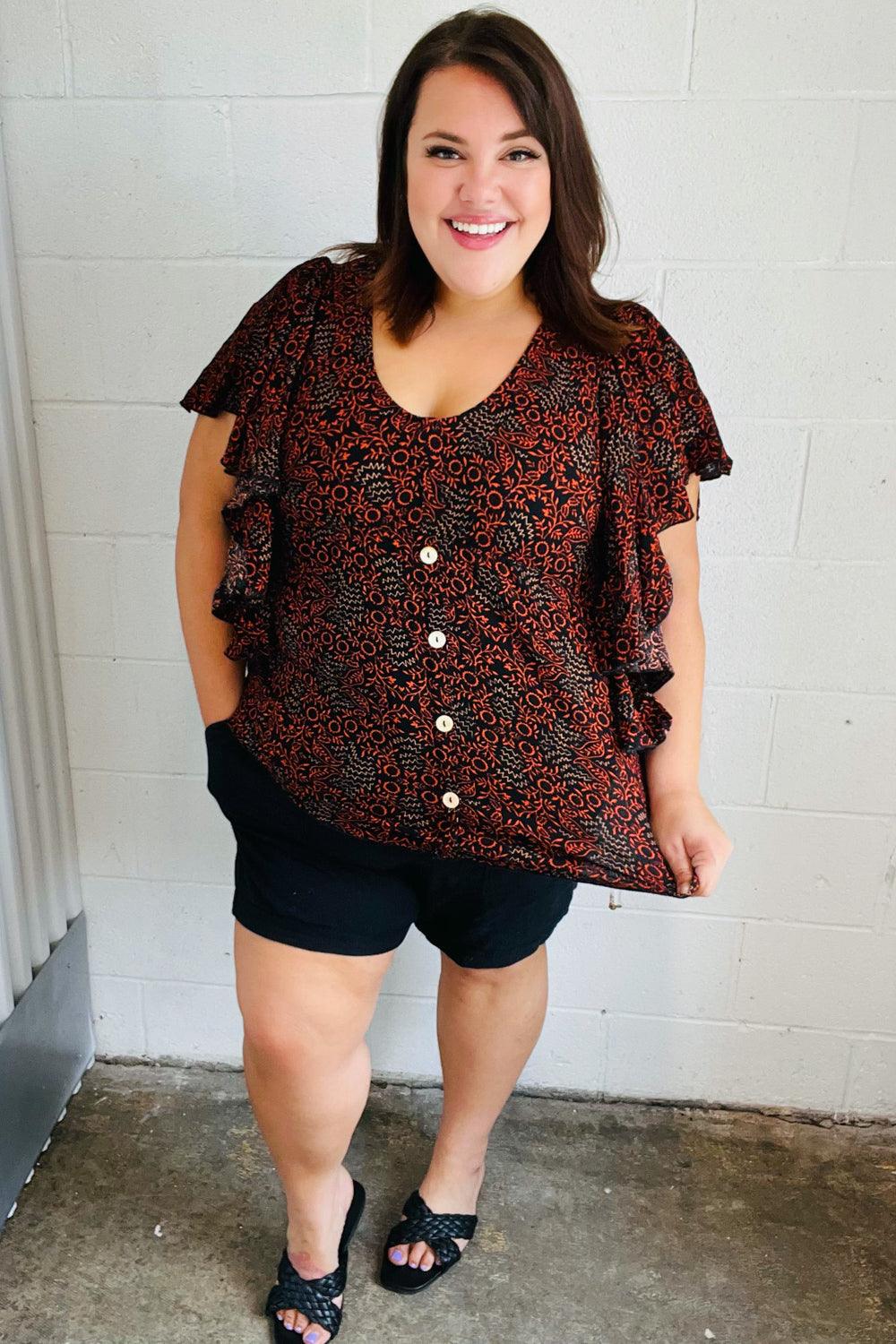 Sing This Song Side Ruffle Top - Atomic Wildflower