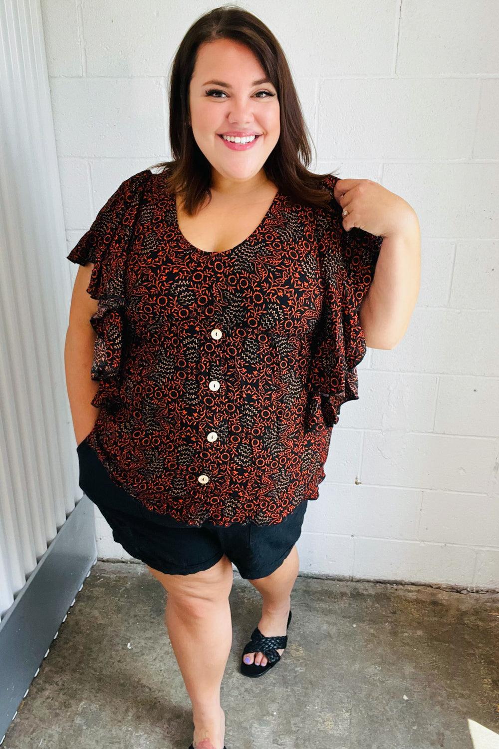 Sing This Song Side Ruffle Top - Atomic Wildflower