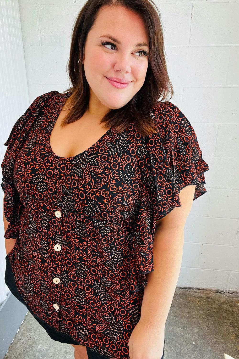 Sing This Song Side Ruffle Top - Atomic Wildflower