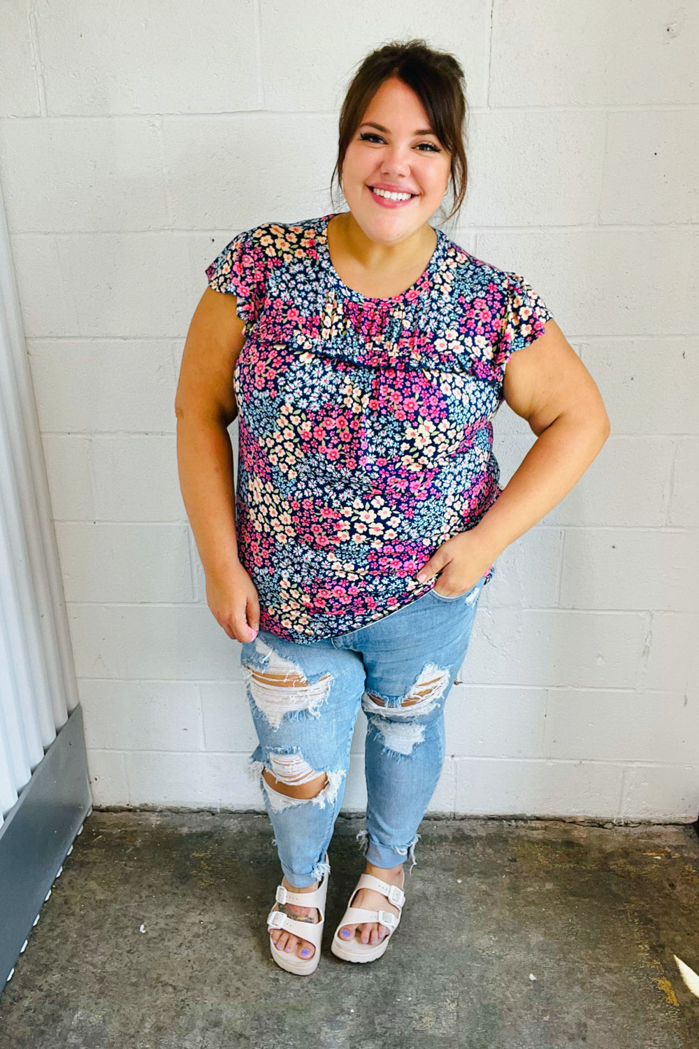 Bloom Service Frilled Short Sleeve Top - Atomic Wildflower