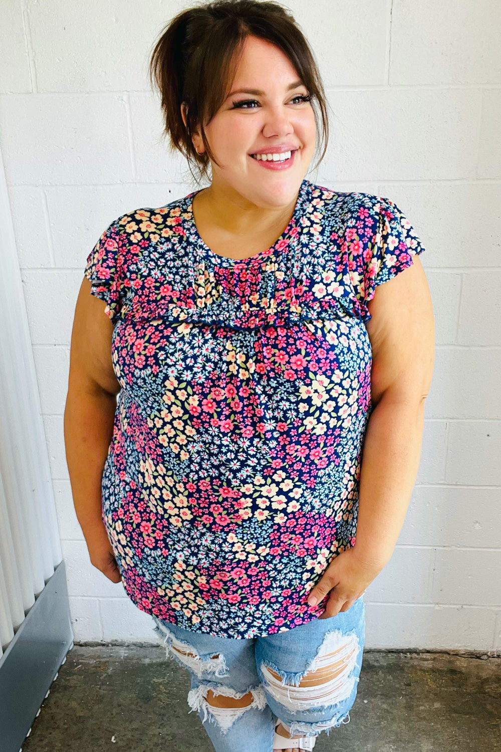 Bloom Service Frilled Short Sleeve Top - Atomic Wildflower
