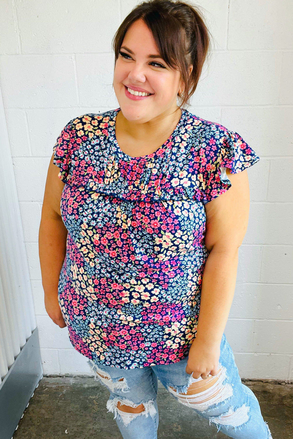Bloom Service Frilled Short Sleeve Top - Atomic Wildflower